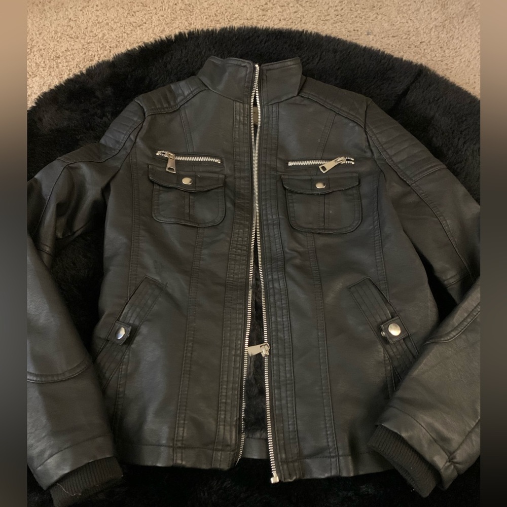 Black leather jacket.